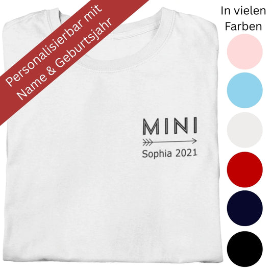 Gefaltetes personalisierbares Kinder T-Shirt mit 'MINI'-Aufschrift und weiteren Farben