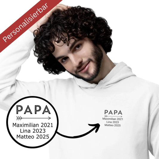 Person trägt personalisierbaren weißen Hoodie