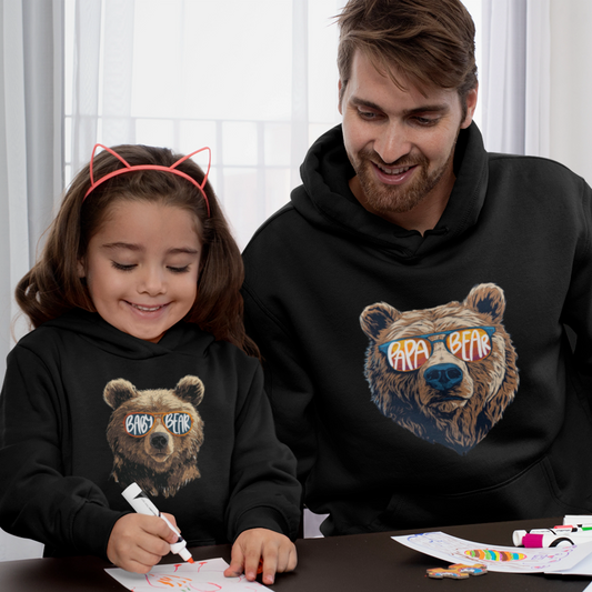 Hoodie Set - Papa Bear in Schwarz | Baby Bear mit Farbwahl