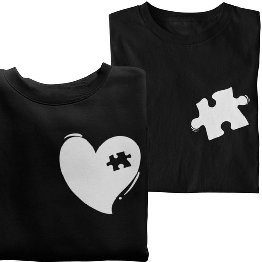 T-Shirt Set Mama & Kind | Herz + Puzzlestück | Schwarz