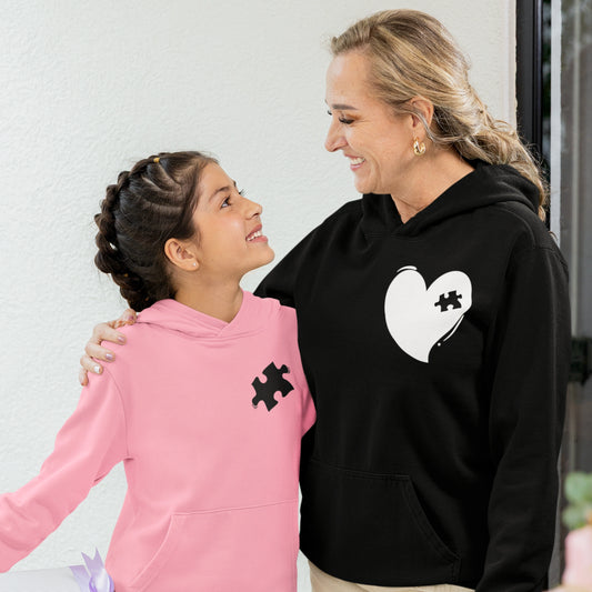 Hoodie Set - Mama Herz in Schwarz | Kind Puzzlestück mit Farbwahl