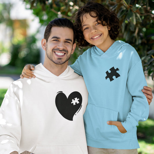Hoodie Set - Papa Herz in Weiß | Kind Puzzlestück mit Farbwahl