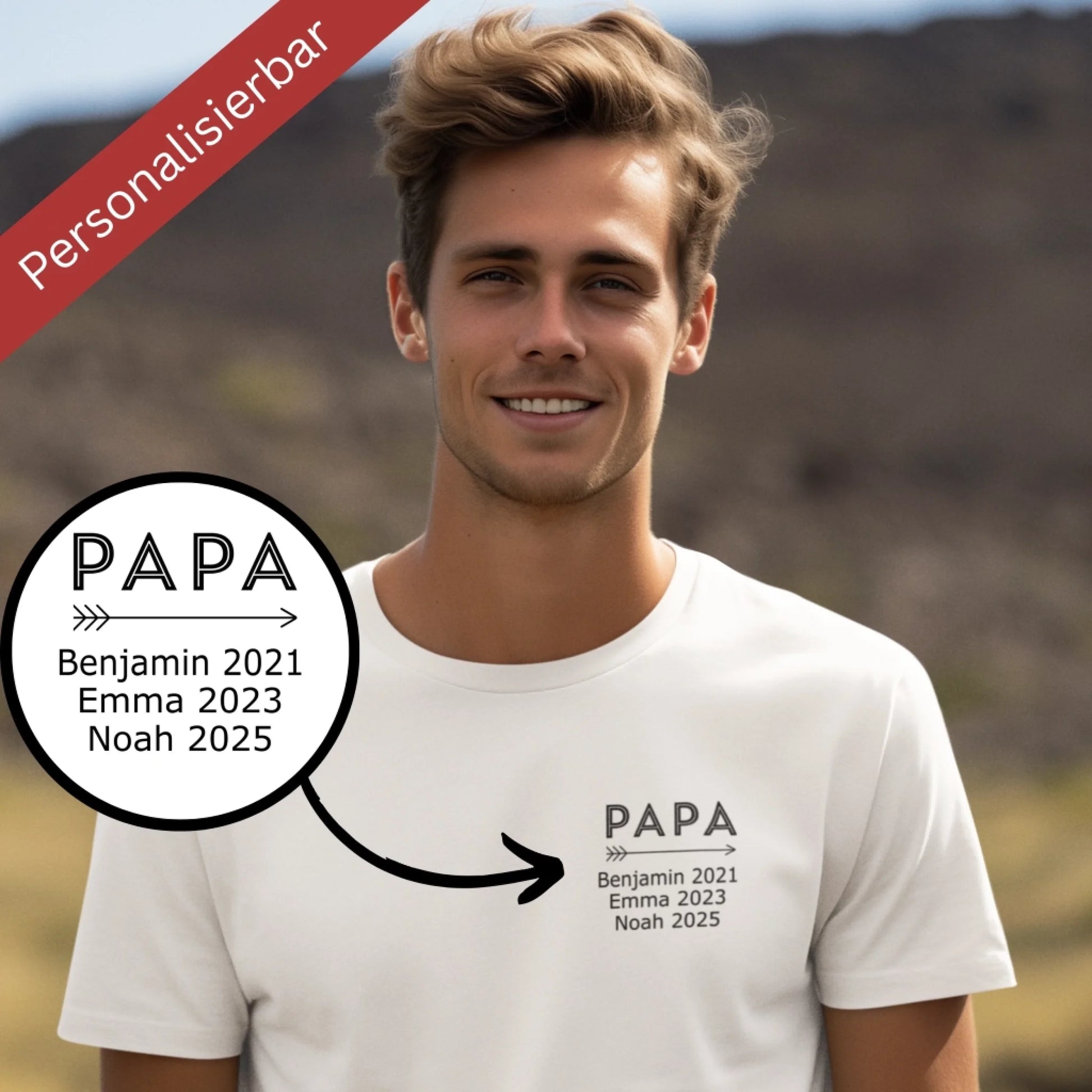 Person trägt weißes personalisierbares T-Shirt