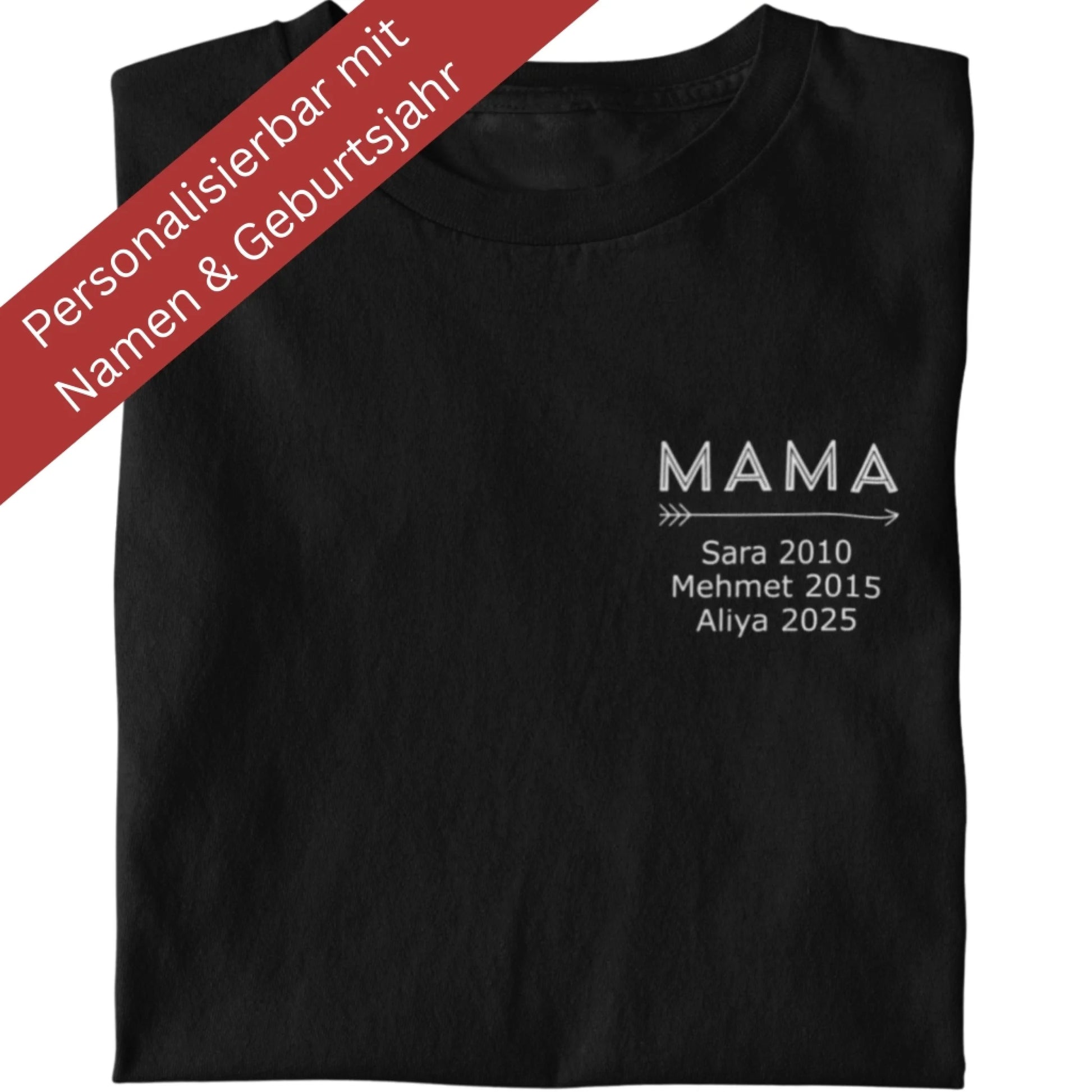 Gefaltetes schwarzes personalisierbares T-Shirt mit 'MAMA'-Aufschrift