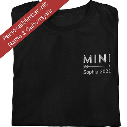 Gefaltetes schwarzes personalisierbares Kinder T-Shirt mit 'MINI'-Aufschrift