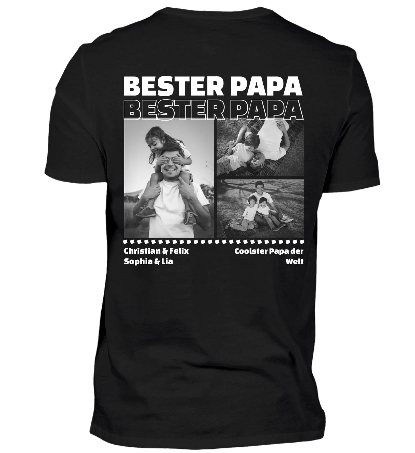 Mit Fotos und Text personalisierbares schwarzes T-Shirt