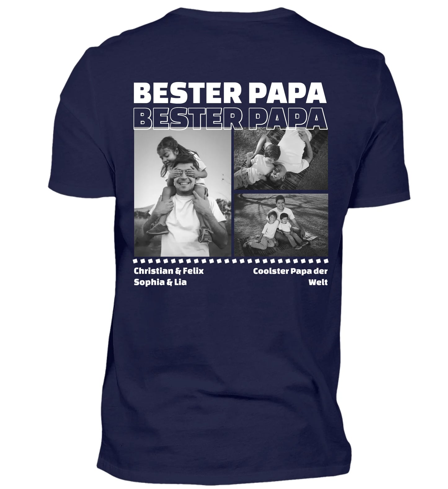 Mit Fotos und Text personalisierbares marineblaues T-Shirt