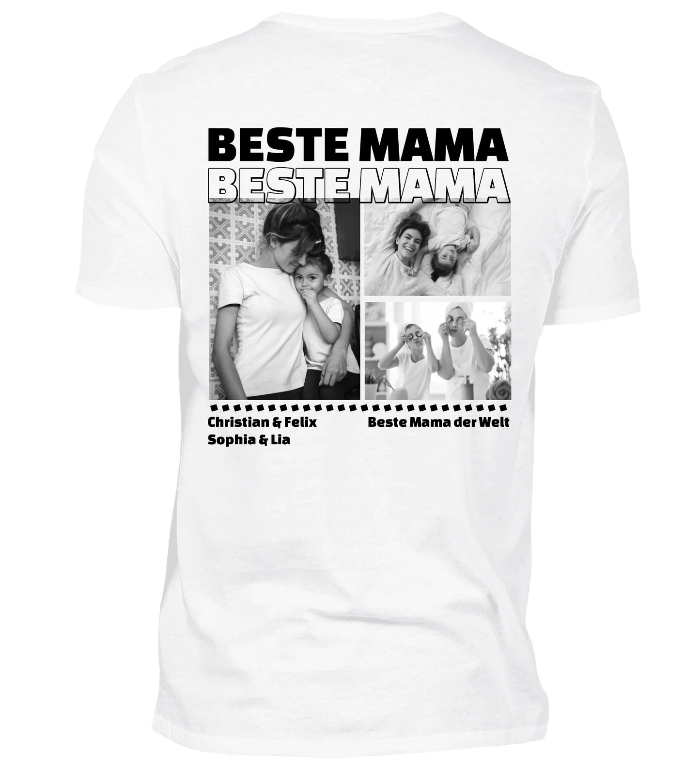 Mit Fotos und Text personalisierbares weißes T-Shirt