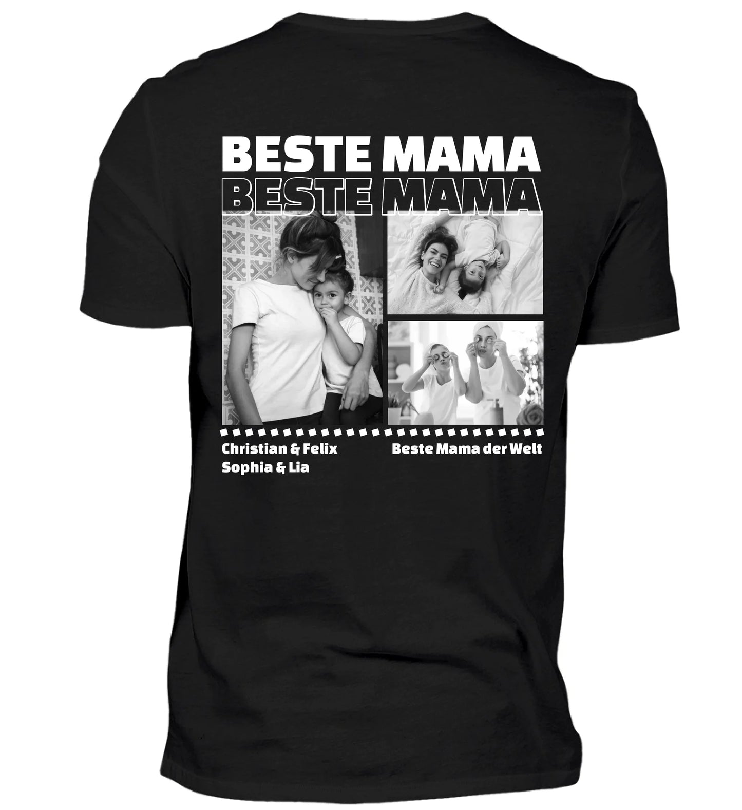 Mit Fotos und Text personalisierbares schwarzes T-Shirt