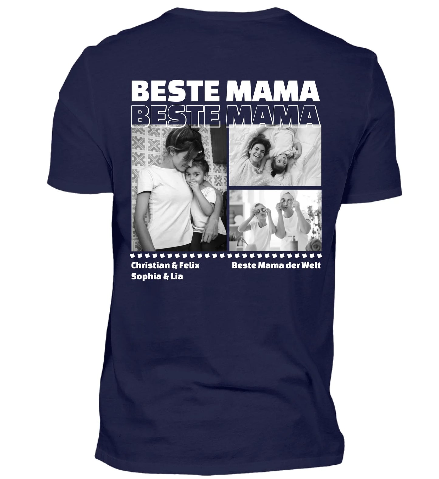 Mit Fotos und Text personalisierbares marineblaues T-Shirt