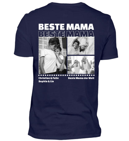 Mit Fotos und Text personalisierbares marineblaues T-Shirt