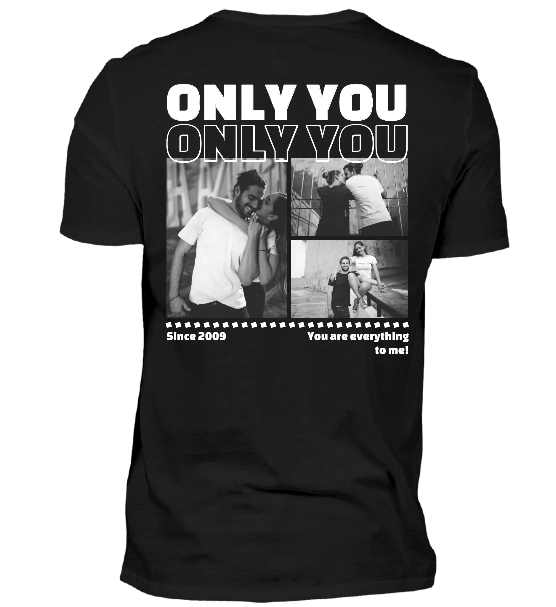 Mit Fotos und Text personalisierbares schwarzes T-Shirt