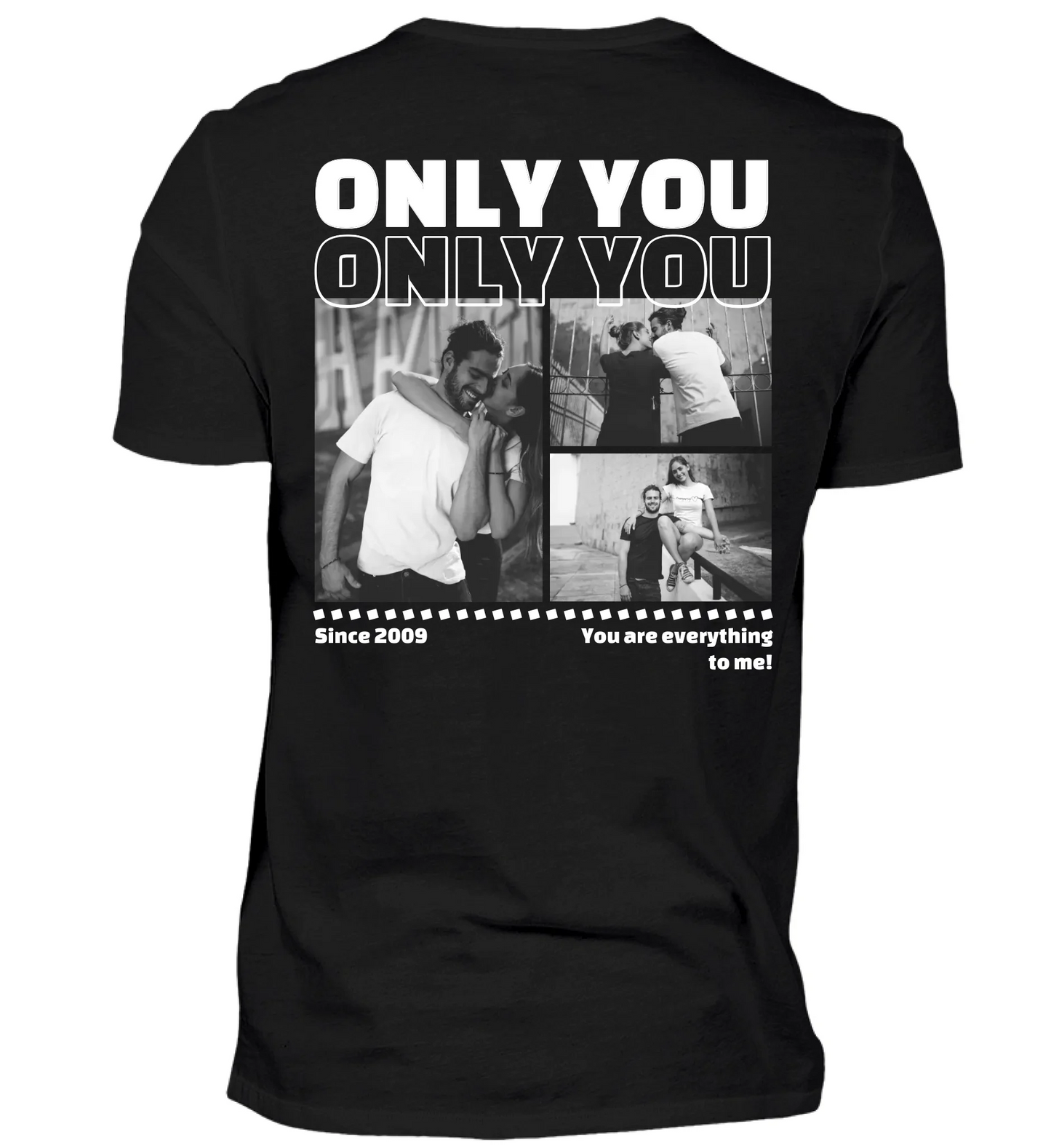 Mit Fotos und Text personalisierbares schwarzes T-Shirt