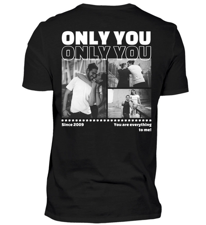 Mit Fotos und Text personalisierbares schwarzes T-Shirt