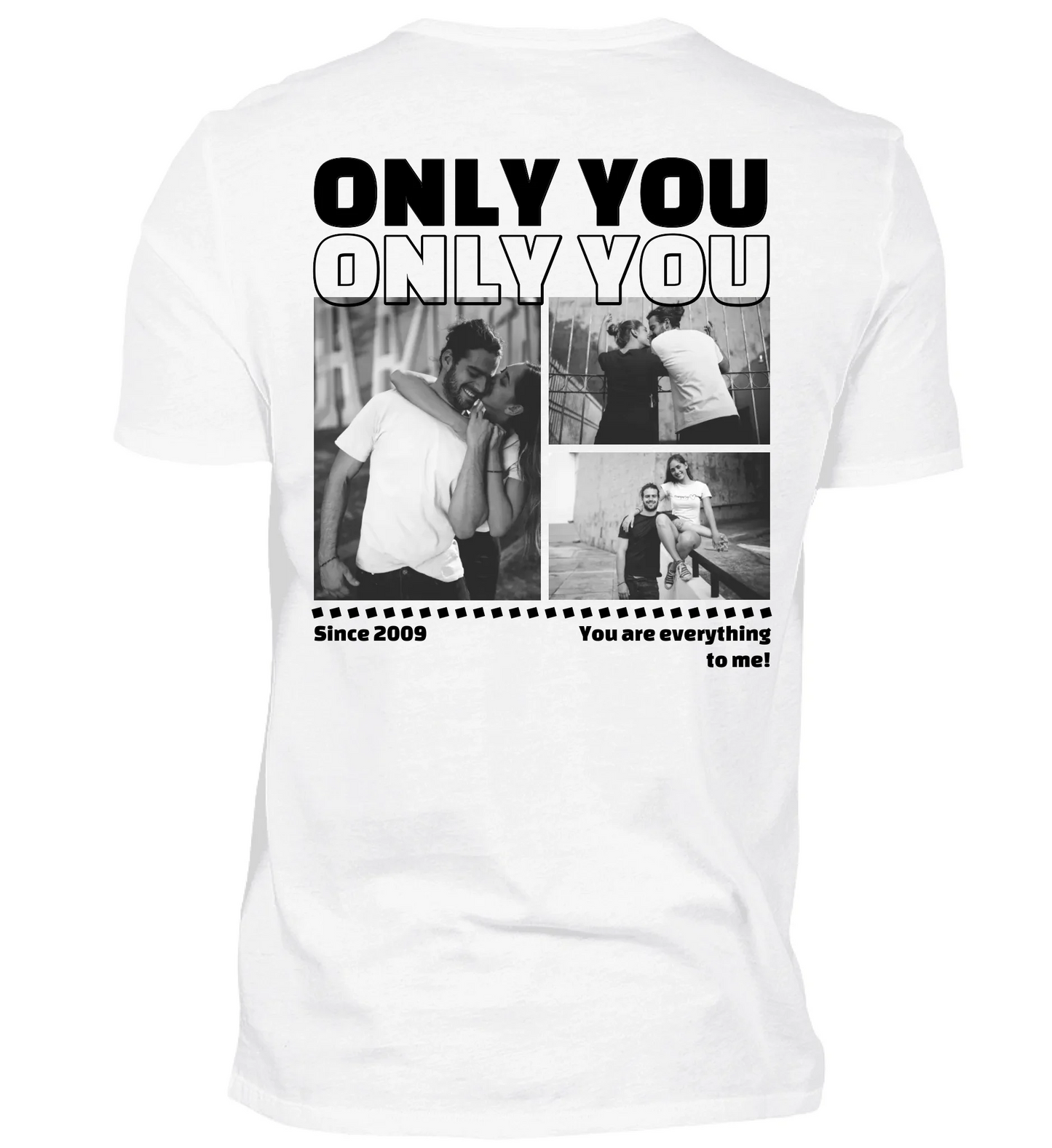 Mit Fotos und Text personalisierbares weißes T-Shirt