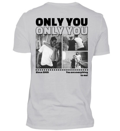 Mit Fotos und Text personalisierbares graues T-Shirt