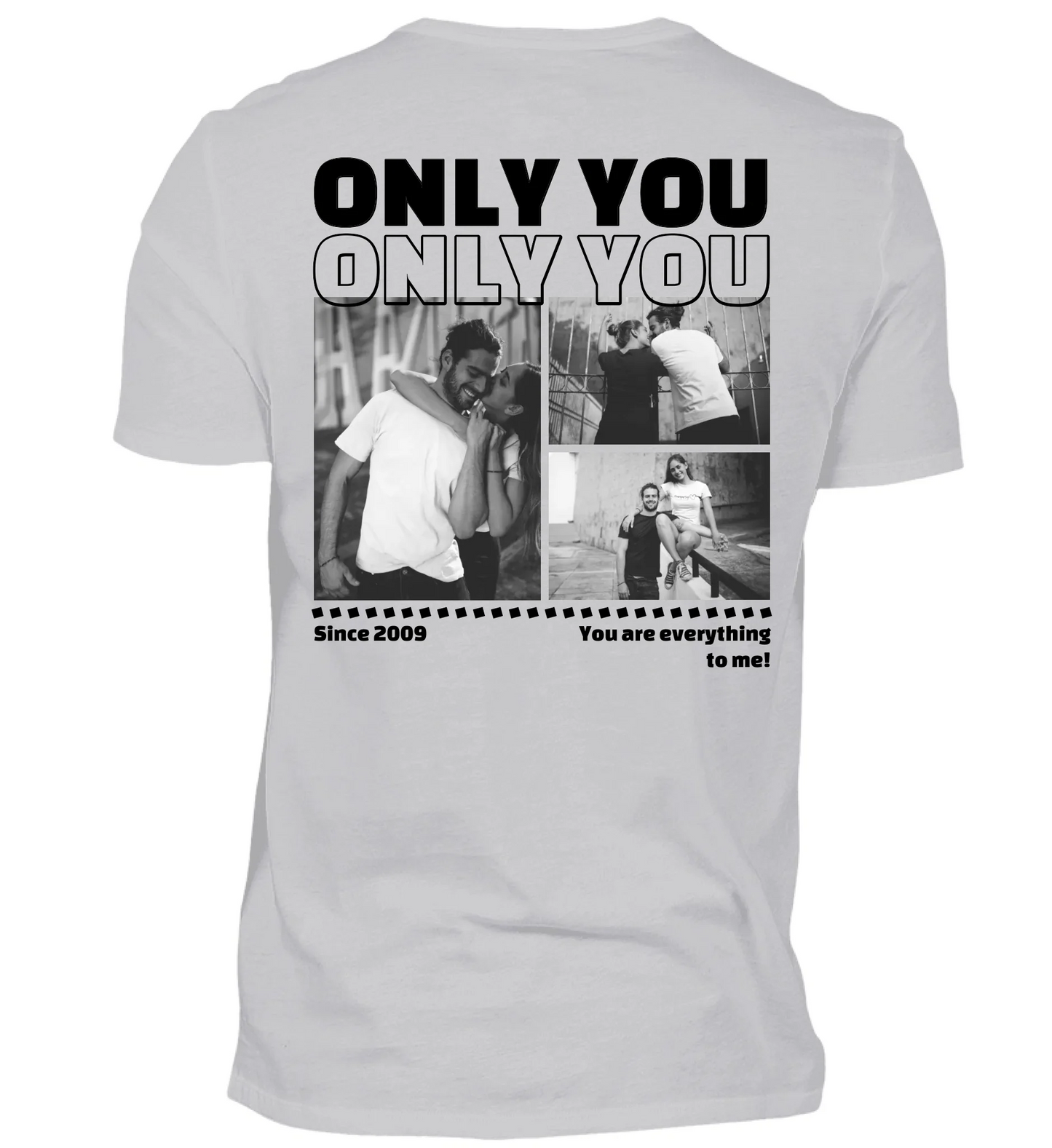 Mit Fotos und Text personalisierbares graues T-Shirt