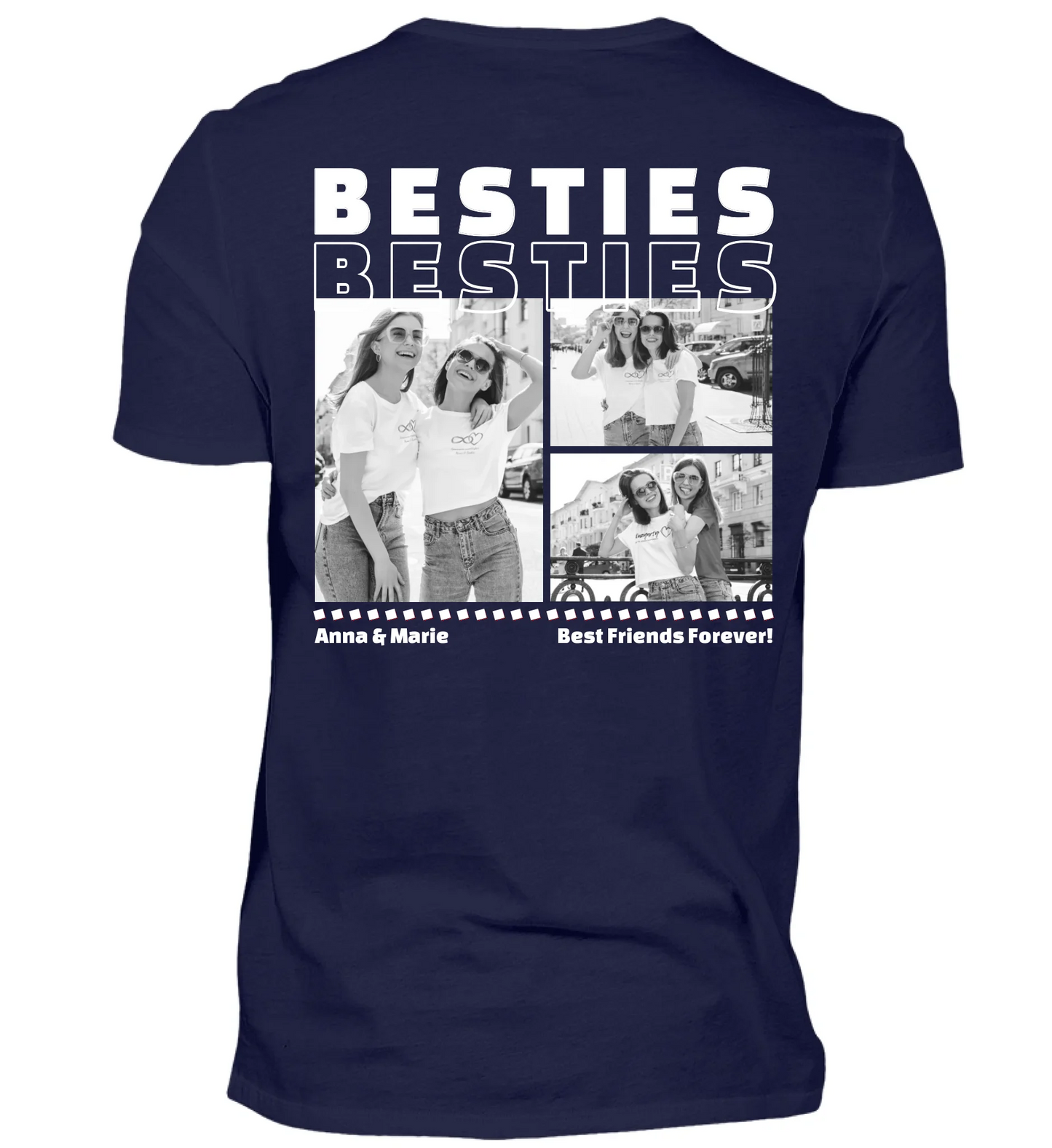 Mit Fotos und Text personalisierbares marineblaues T-Shirt