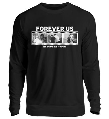 Personalisierbares schwarzes Sweatshirt mit drei Fotos, Titel und Spruch