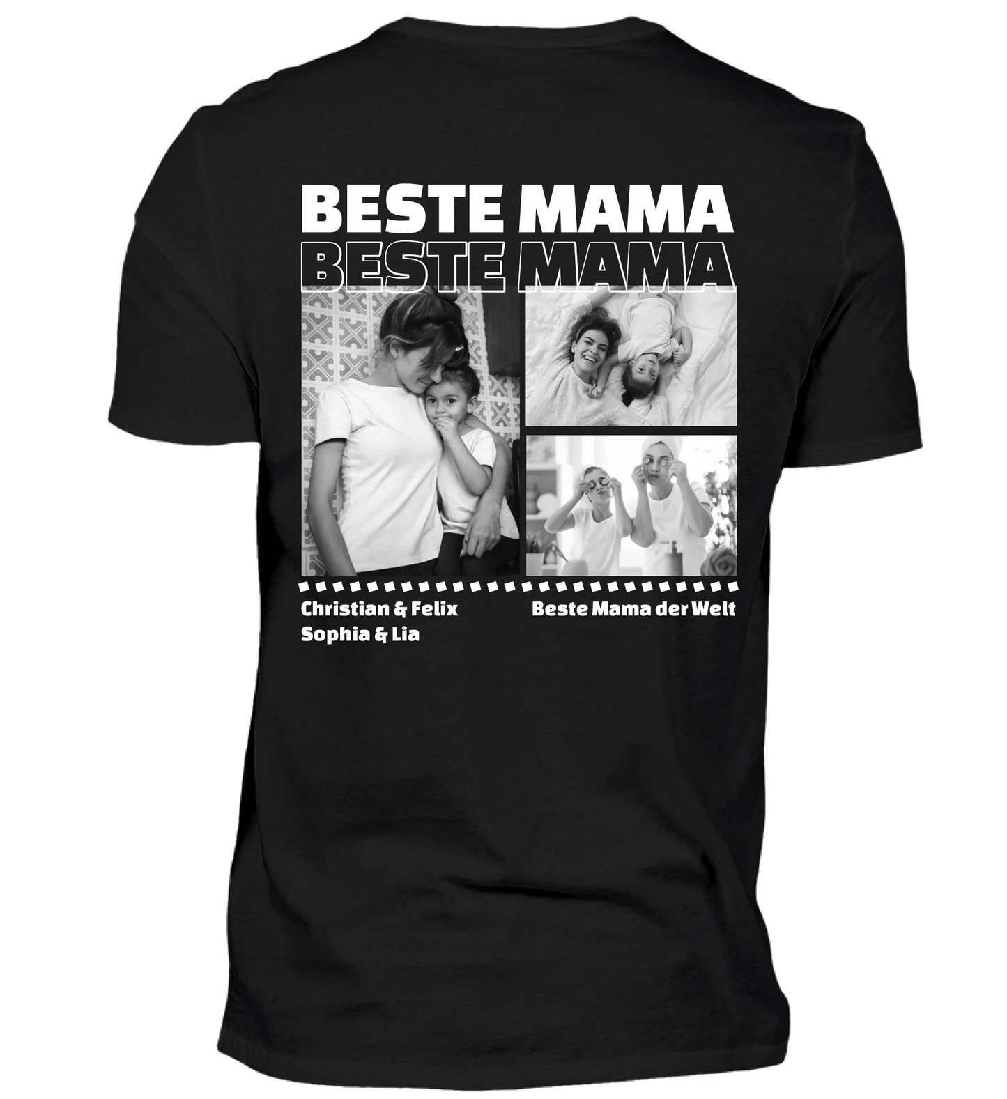 Mit Fotos und Text personalisierbares schwarzes T-Shirt
