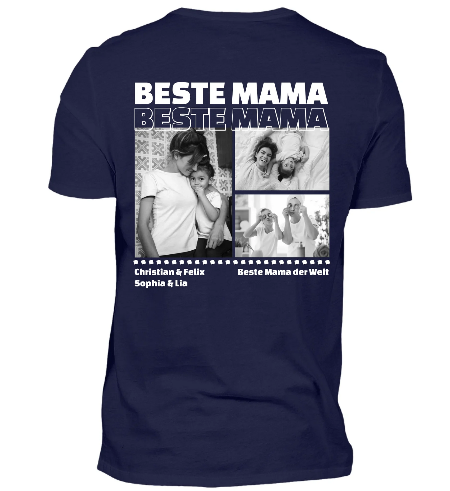 Mit Fotos und Text personalisierbares marineblaues T-Shirt
