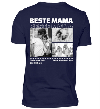 Mit Fotos und Text personalisierbares marineblaues T-Shirt