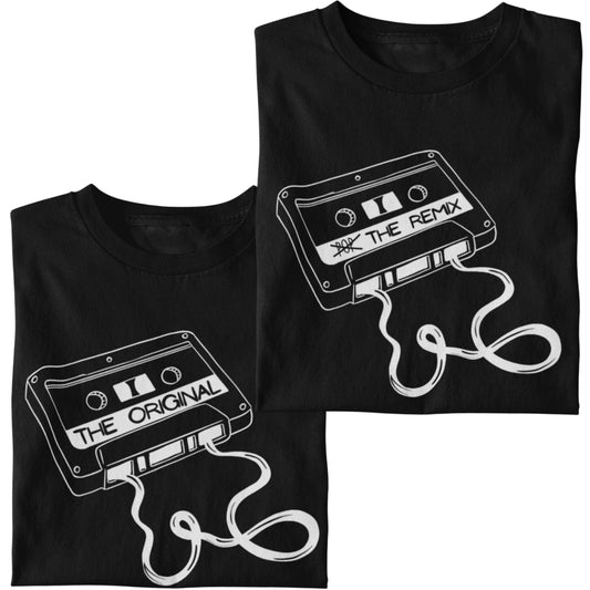 T-Shirt Set Papa & Kind | The Original & The Remix | Schwarz