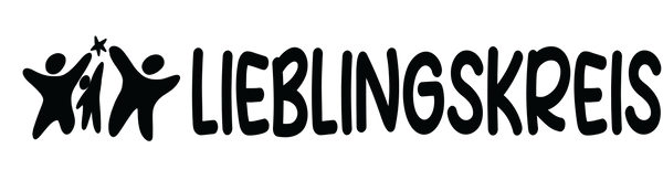 Logo von Lieblingskreis mit drei gezeichneten Figuren die mit erhobenen Händen in die Hände einschlagen.