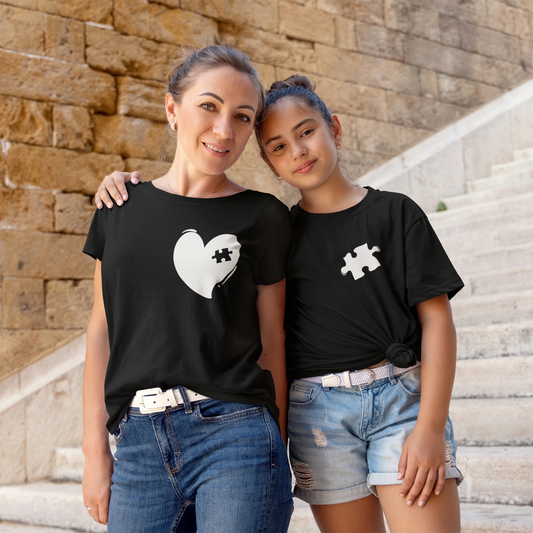 T-Shirt Set Mama & Kind | Herz + Puzzlestück | Schwarz