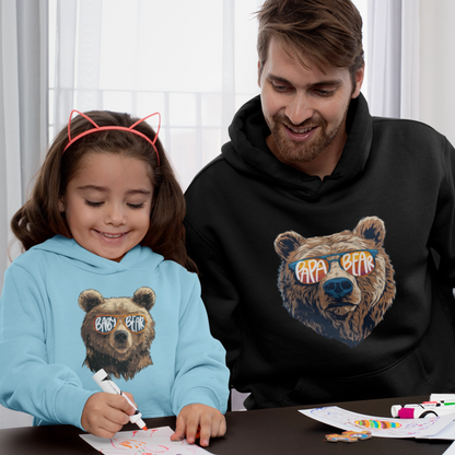Hoodie Set - Papa Bear in Schwarz | Baby Bear mit Farbwahl