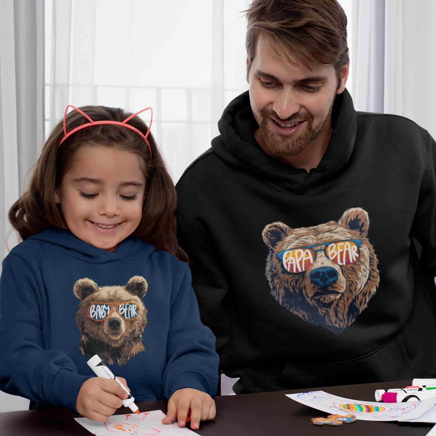 Hoodie Set - Papa Bear in Schwarz | Baby Bear mit Farbwahl
