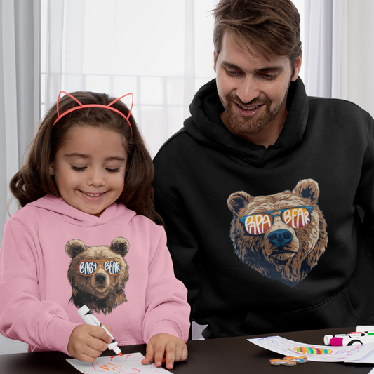 Hoodie Set - Papa Bear in Schwarz | Baby Bear mit Farbwahl