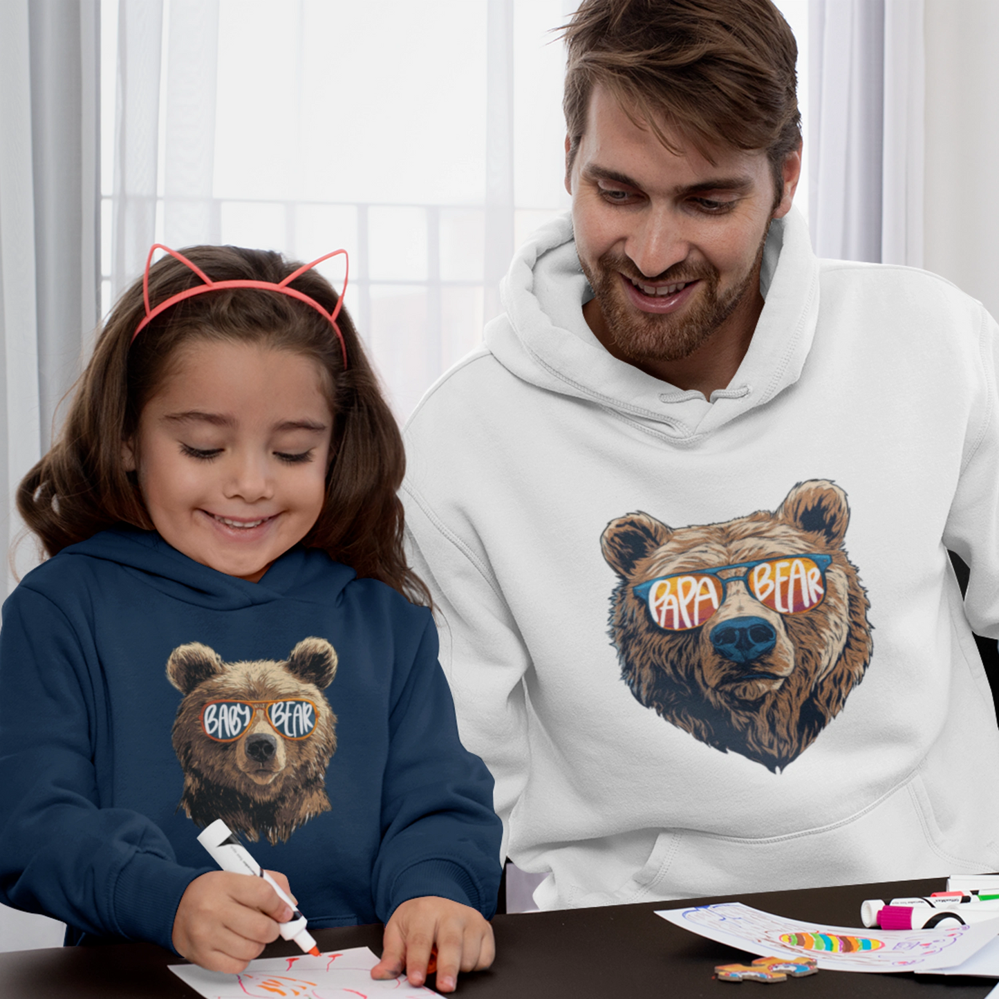 Hoodie Set - Papa Bear in Weiß | Baby Bear mit Farbwahl