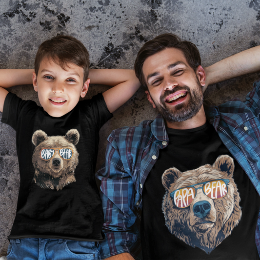 T-Shirt Set Papa & Kind | Papa & Baby Bear | Schwarz