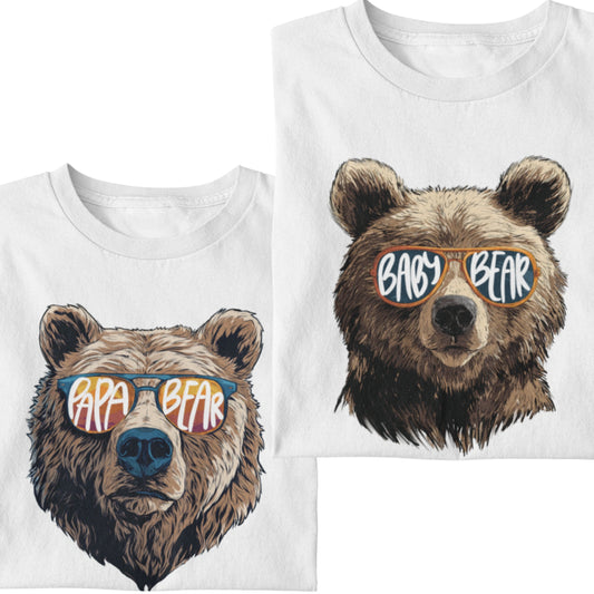 T-Shirt Set Papa & Kind | Papa & Baby Bear | Weiß
