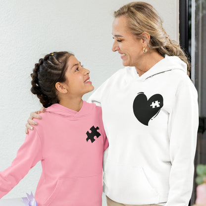Hoodie Set - Mama Herz in Weiß | Kind Puzzlestück mit Farbwahl