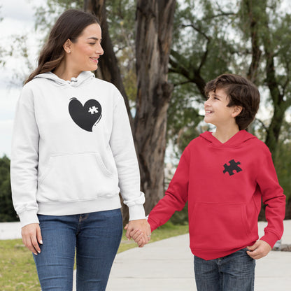Hoodie Set - Mama Herz in Weiß | Kind Puzzlestück mit Farbwahl