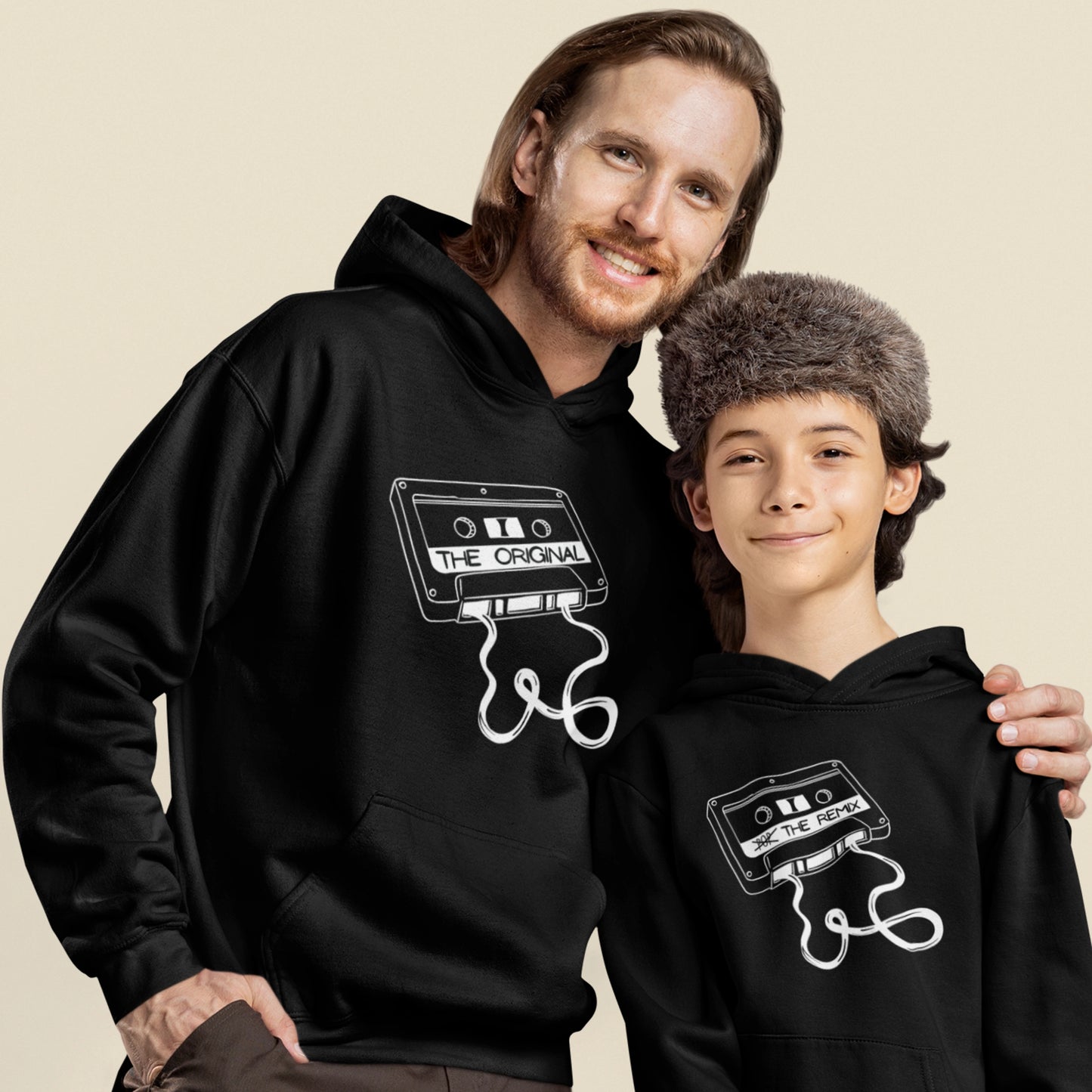 Hoodie Set | Papa - The Original in Schwarz | Kind - The Remix mit Farbwahl