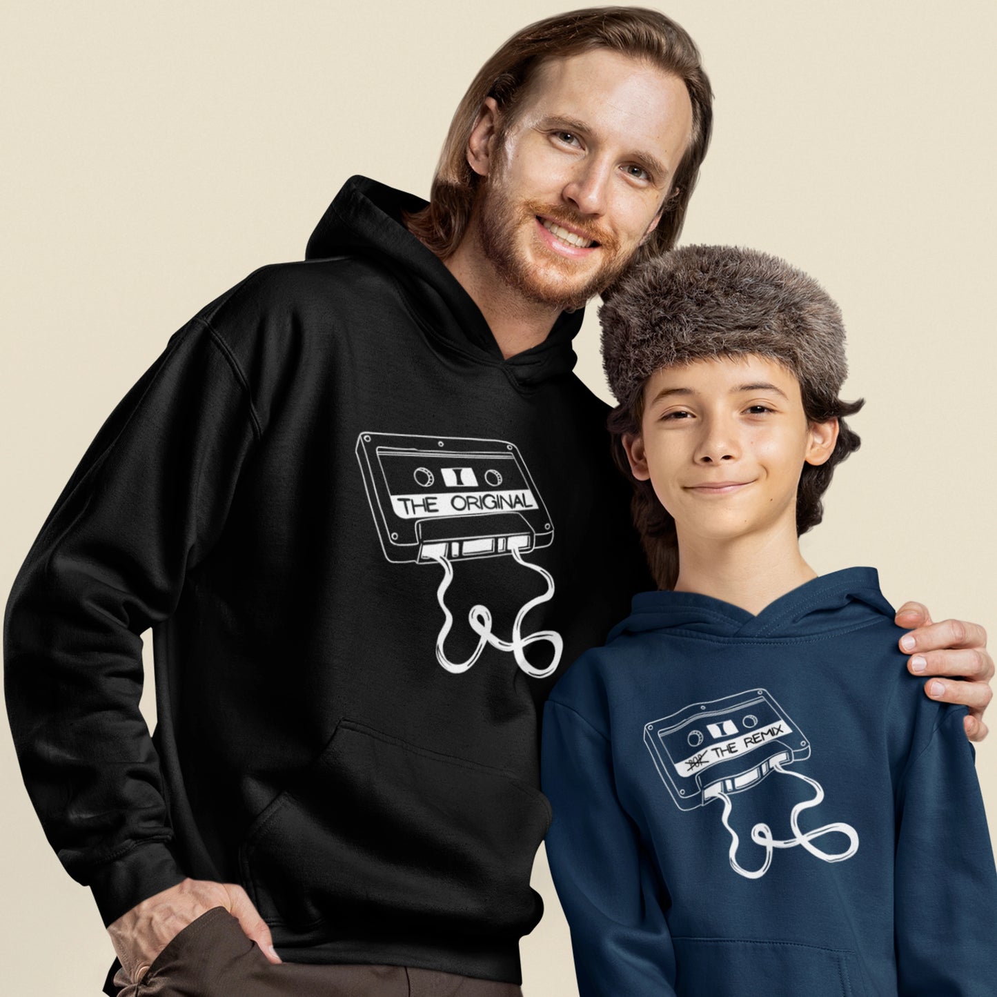 Hoodie Set | Papa - The Original in Schwarz | Kind - The Remix mit Farbwahl