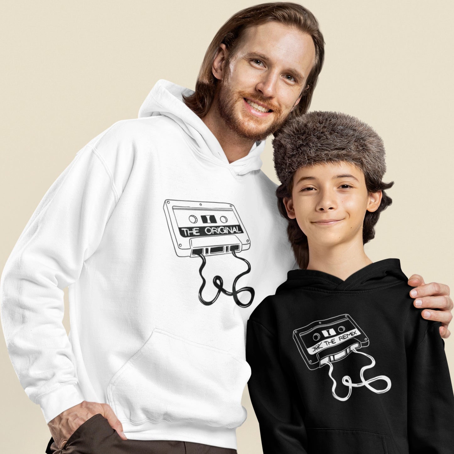 Hoodie Set | Papa - The Original in Weiß | Kind - The Remix mit Farbwahl