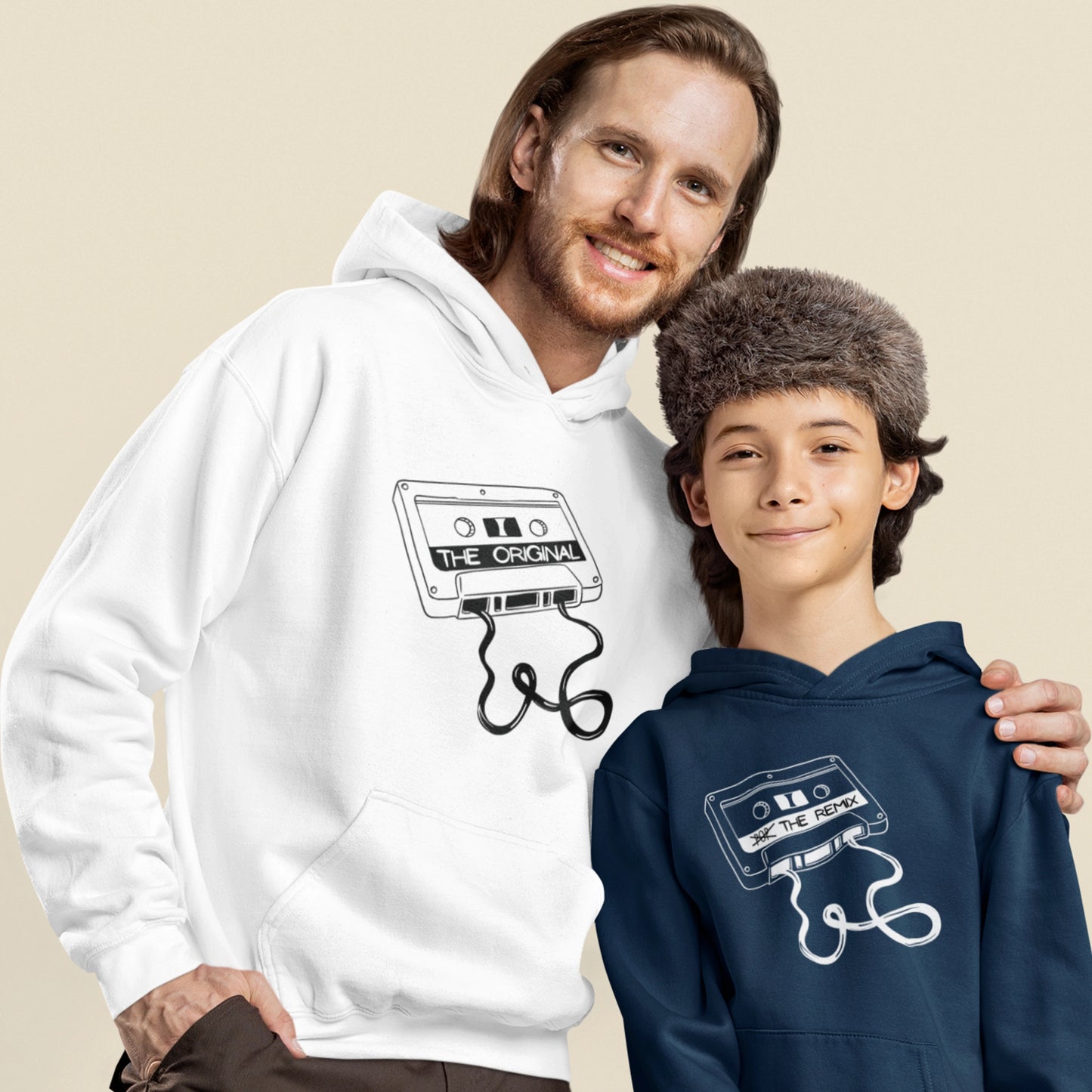 Hoodie Set | Papa - The Original in Weiß | Kind - The Remix mit Farbwahl