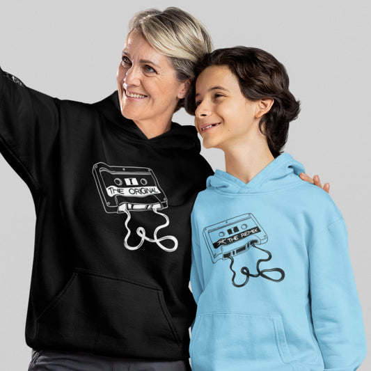 Hoodie Set | Mama - The Original in Schwarz | Kind - The Remix mit Farbwahl