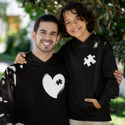 Hoodie Set - Papa Herz in Schwarz | Kind Puzzlestück mit Farbwahl