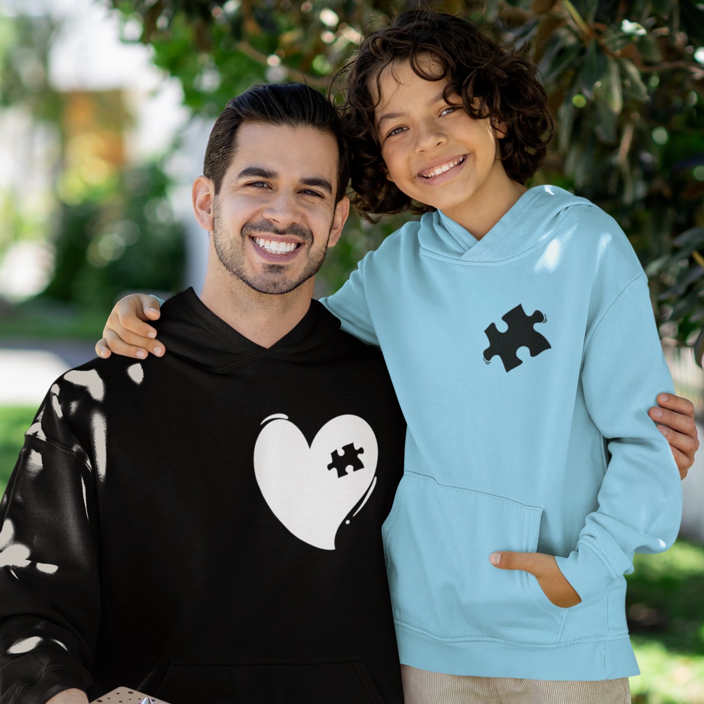 Hoodie Set - Papa Herz in Schwarz | Kind Puzzlestück mit Farbwahl