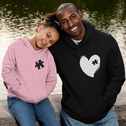 Hoodie Set - Papa Herz in Schwarz | Kind Puzzlestück mit Farbwahl