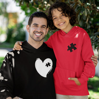 Hoodie Set - Papa Herz in Schwarz | Kind Puzzlestück mit Farbwahl