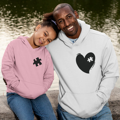 Hoodie Set - Papa Herz in Weiß | Kind Puzzlestück mit Farbwahl