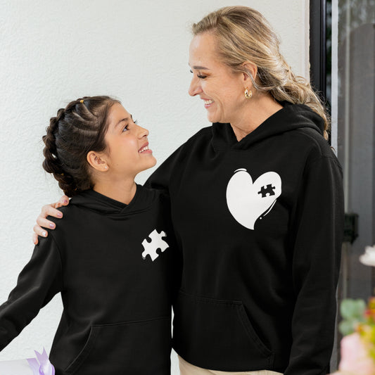 Hoodie Set - Mama Herz in Schwarz | Kind Puzzlestück mit Farbwahl
