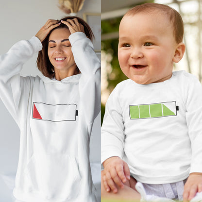 Set Damen Hoodie & Baby Langarmshirt | Akku leer vs. Akku voll