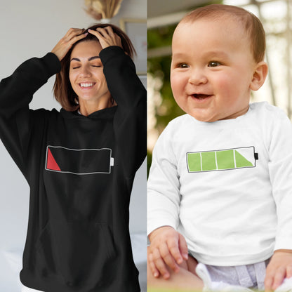 Set Damen Hoodie & Baby Langarmshirt | Akku leer vs. Akku voll